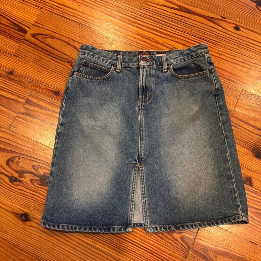 VTG 90s Y2K Bongo Jeans Denim Skirt High Waist 31" Front Slit Sz 9 Western EUC